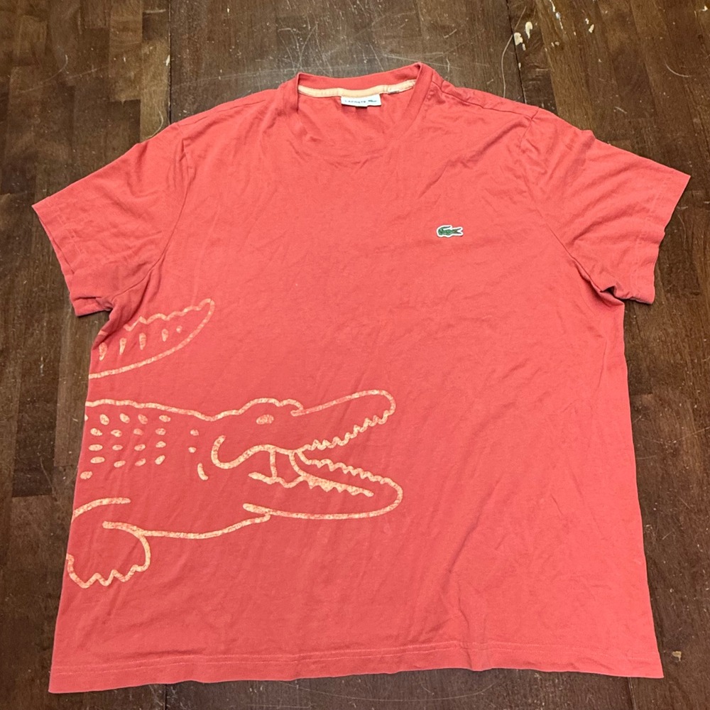 Lacoste Graphic T-Shirt Mens XXL Coral Red Big Croc Wrap Print Regular Fit
